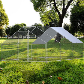 Metal Large Chicken Coop Walk-in Poultry Cage Large Chicken Run Arc Shaped Cage with Waterproof Anti-UltravioletCover, 1.00" Diameter Tube (19.6' L x 9.8' W x 6.5' H) W1456P145408