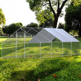Metal Large Chicken Coop Walk-in Poultry Cage Large Chicken Run Spire Shaped Cage with Waterproof Anti-UltravioletCover, 1.00" Diameter Tube (26.2' L x 9.8' W x 6.4' H) W1456S00007