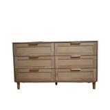 6 Drawer Rattan Dresser, Double Dresser with Gold Handles, Wood Storage Chest of Drawers for Bedroom,Living Room,Hallway W1510134998