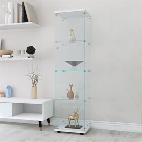 4 Shelves Glass Cabinet Glass Display Cabinet with One Door, White W151084140