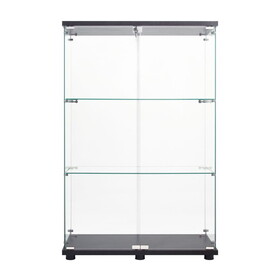 Two Door Glass Cabinet Glass Display Cabinet with 3 Shelves, Black W151084142