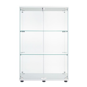 Two Door Glass Cabinet Glass Display Cabinet with 3 Shelves, White W151084143
