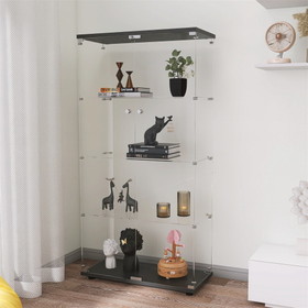 Two Door Glass Cabinet Glass Display Cabinet with 4 Shelves, Black W1510S00002