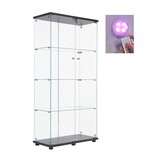 Lighted Two Door Glass Cabinet Glass Display Cabinet with 4 Shelves, Black W1510S00004