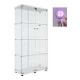 Lighted Two Door Glass Cabinet Glass Display Cabinet with 4 Shelves, White W1510S00006