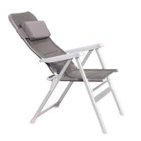 Aluminum Alloy Lounge Chair Adjustable Recliner w/Pillow Outdoor Camp Chair for Poolside Backyard Beach, Support 300lbs, Grey W1511114975