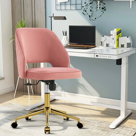 Home Velvet Office Chairs, Adjustable 360 &#176;Swivel Chair Engineering Plastic Armless Swivel Computer Chair with Wheels for Living Room, Bed Room Office Hotel Dining Room .PinkSC-922-PINK