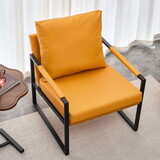 PU Leather Accent Arm Chair Mid Century Upholstered Armchair with Metal Frame Extra-Thick Padded Backrest and Seat Cushion Sofa Chairs ( orange PU Leather + Metal Frame + Foam)SF-008