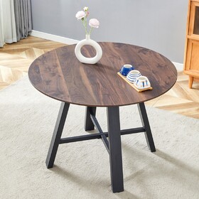Modern minimalist round dining table and coffee table. 42 inch Diameter MDF Table Top, Deep Wood Grain Table Top, Black Metal Legs, Fits Home & Office F-1172.W1151P230575