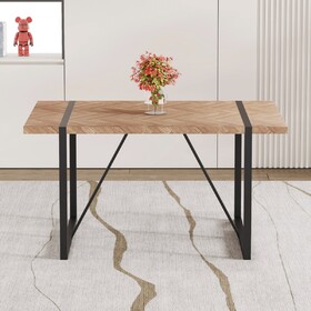 A minimalist retro rectangular dining table with a specially textured top and black metal legs.Contemporary Minimalist MDF Wood Textured Table.W1151P263916