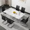 Large Simple Rectangular Glass Dining Table for 6-8 People with 0.39 inch Imitation Marble Tempered Glass Top and Silver Metal Legs for Kitchen Dining Living Room Meeting Room Banquet Hall