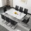 Large Simple Rectangular Glass Dining Table for 6-8 People with 0.39 inch Imitation Marble Tempered Glass Top and Silver Metal Legs for Kitchen Dining Living Room Meeting Room Banquet Hall