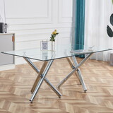 Large Minimalist Rectangular Glass Dining Table for 6-8 with 0.39