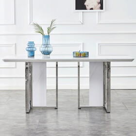 Modern simple and luxurious white imitation marble grain dining table rectangular Office table.Computer Table.Game desk .desk.for dining room, living room, terrace, kitchen W1512S00072