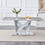 Modern Grey MDF Faux Marble Dining Table with White Double V-Shaped Supports and Plating Metal Base - Spacious, Easy to Clean, Perfect for 6-8 People. F-VV