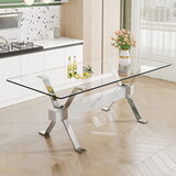 Dining table. Modern tempered glass dining table. Large modern office desk with silver plated metal legs and MDF crossbars, suitable for both home and office use. Kitchen. 79 