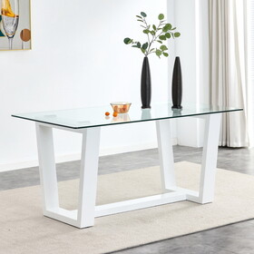 Glass Dining Table Large Modern Minimalist Rectangular for 6-8 with 0.4" Tempered Glass Tabletop and white MDF Trapezoid Bracket,for Kitchen Dining Living Meeting Room Banquet Hall F-1550 W1512S00088