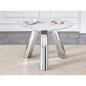 42" Luxury Sintered Stone Table: 0.45" Durable Top + 6" Steel Legs, 350lb Capacity, Stain/Heat-Resistant White/Gray Veined Surface - Modern Minimalist Design-W1512S00110 W1512S00128