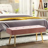 Long Bench Bedroom Bed End Stool Bed Benches Pink Tufted Velvet with Gold Legs W151664399
