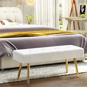 Long Bench Bedroom Bed End Stool Bed Benches White Teddy Fabric with Gold Legs W151664414