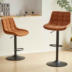 Brown PU Leather Swivel Adjustable Height Bar Stool Chair for Kitchen(Set of 2) W1516P147791