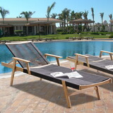 Patio Sunlounger, Sunbed for Backyard Poolside Porch Balcony Lawn, Acacia Wood and Rope W1516P156879
