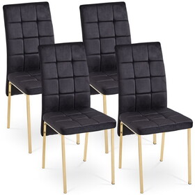 Black Velvet High Back Nordic Dining Chair Modern Fabric Chair with Golden Color Legs, Set of 4 W1516P170147