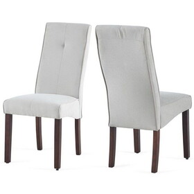 Beige Linen Upholstered Dining Chair High Back, Armless Accent Chair with Wood Legs, Set of 2