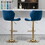 Dark Blue Velvet Adjustable Swivel Bar Stools Set of 2 Modern Counter Height Barstools with Golden Color Base W1516P183240
