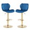 Dark Blue Velvet Adjustable Swivel Bar Stools Set of 2 Modern Counter Height Barstools with Golden Color Base W1516P183240