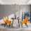 Orange Velvet Tufted Accent Chairs with Golden Color Metal Legs, Modern Dining Chairs for Living Room,Set of 4 W1516P193003