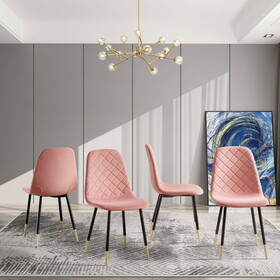 Pink Velvet Tufted Accent Chairs with Golden Color Metal Legs, Modern Dining Chairs for Living Room,Set of 4 W1516P193007
