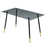 Glass Rectangle Grey Tables Glass Table Top and Metal Legs for Small Space,Dining Room, Home, Office, Kitchen