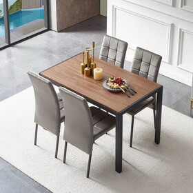 5-Piece Dining Set Including Grey Velvet High Back Nordic Dining Chair & Creative Design MDF Dining Table W1516S00020