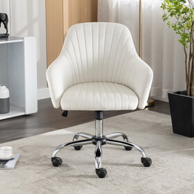 New -Modern home office leisure chair with adjustable velvet height and adjustable casters (beige)