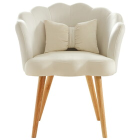 Vanbow.Velvet Wooden foot casual lotus chair with waist pillow(BEIGE)