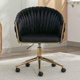 home office leisure chair with adjustable velvet height and adjustable casters (Black)