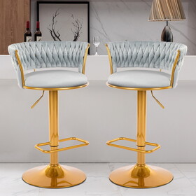 Bar Stools Set of 2, Height Adjustable,Fabric Around Woven Basket Network Design,Velvet Modern Bar Chairs for Home and Kitchen Counter