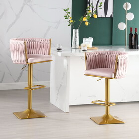 Bar Stools Set of 2,Gold Velvet Bar Stools,Counter Height Bar Stools with Low Back,Swivel Bar Stools for Kitchen Island, Bar Pub Navy Pink