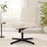 Office Chair Armless Desk Chair No Wheels, Fabric Padded Wide Seat Home Office Chairs, 115° Rocking Mid Back Cute Computer Chair for Bedroom, Vanity, Makeup,Beige
