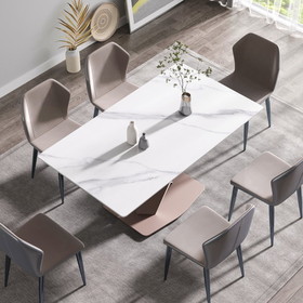 63"Artificial Stone White Straight Edge Metal Leg Dining Table -6 People