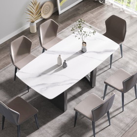 70.87"Artificial Stone White Curved Black Metal Leg Dining Table-Can Accommodate 6-8 People