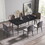 70.87" modern artificial stone black straight edge metal leg dining table-can accommodate 6-8 people W1535S00131
