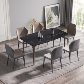 63"Artificial Stone Black Curved Metal Leg Dining Table -6 People