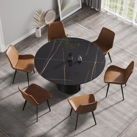59.05"Modern artificial stone round black carbon steel base dining table-can accommodate 6 people W1535S00224