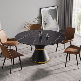 59.05"Modern artificial stone round black carbon steel base dining table-can accommodate 6 people W1535S00246
