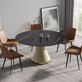59.05"Modern artificial stone round white carbon steel base dining table-can accommodate 6 people W1535S00247