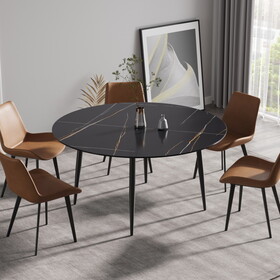 59.05"Modern man-made stone round black metal dining table-position for 6 people W1535S00248