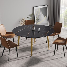 59.05"Modern man-made stone round golden metal dining table-position for 6 people W1535S00249