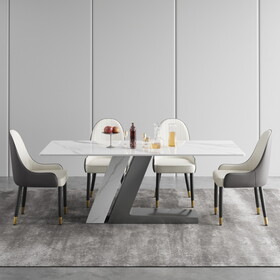 78.74"modern artificial stone white straight panel, gray+white metal legs-can accommodate 8 people.(Not including chairs) W1535S00252